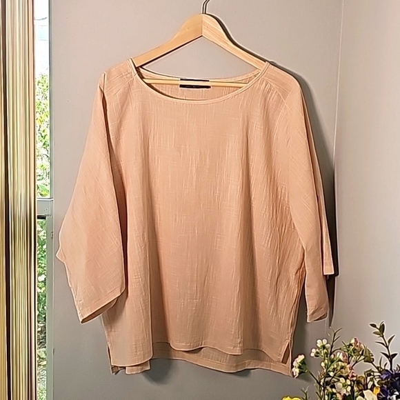 O-newe women's 4XL cream color top linen blend. Bathing‎ 3/4 sleeves. - Picture 1 of 6